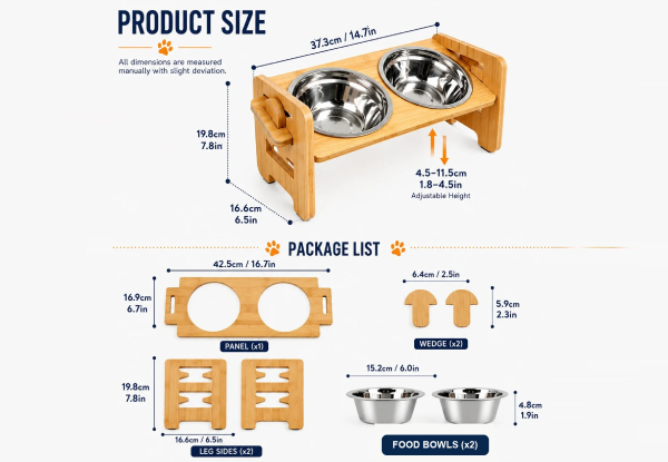 Adjustable Bamboo Raised Double Pet Bowl