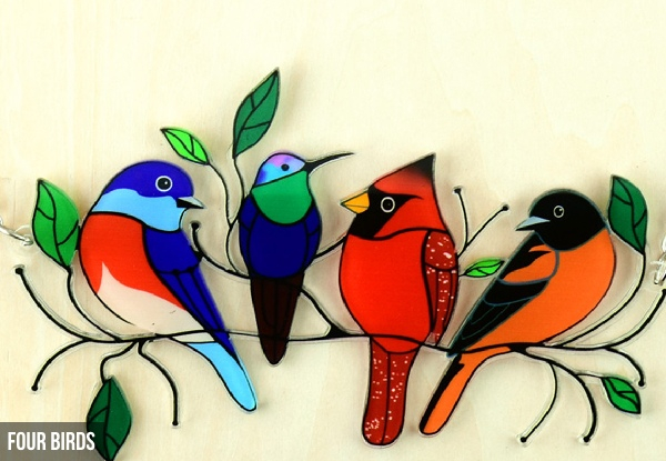 Stained Bird Window Hanging Ornament - Four Styles Available & Option for Two-Pack or Four-Pack