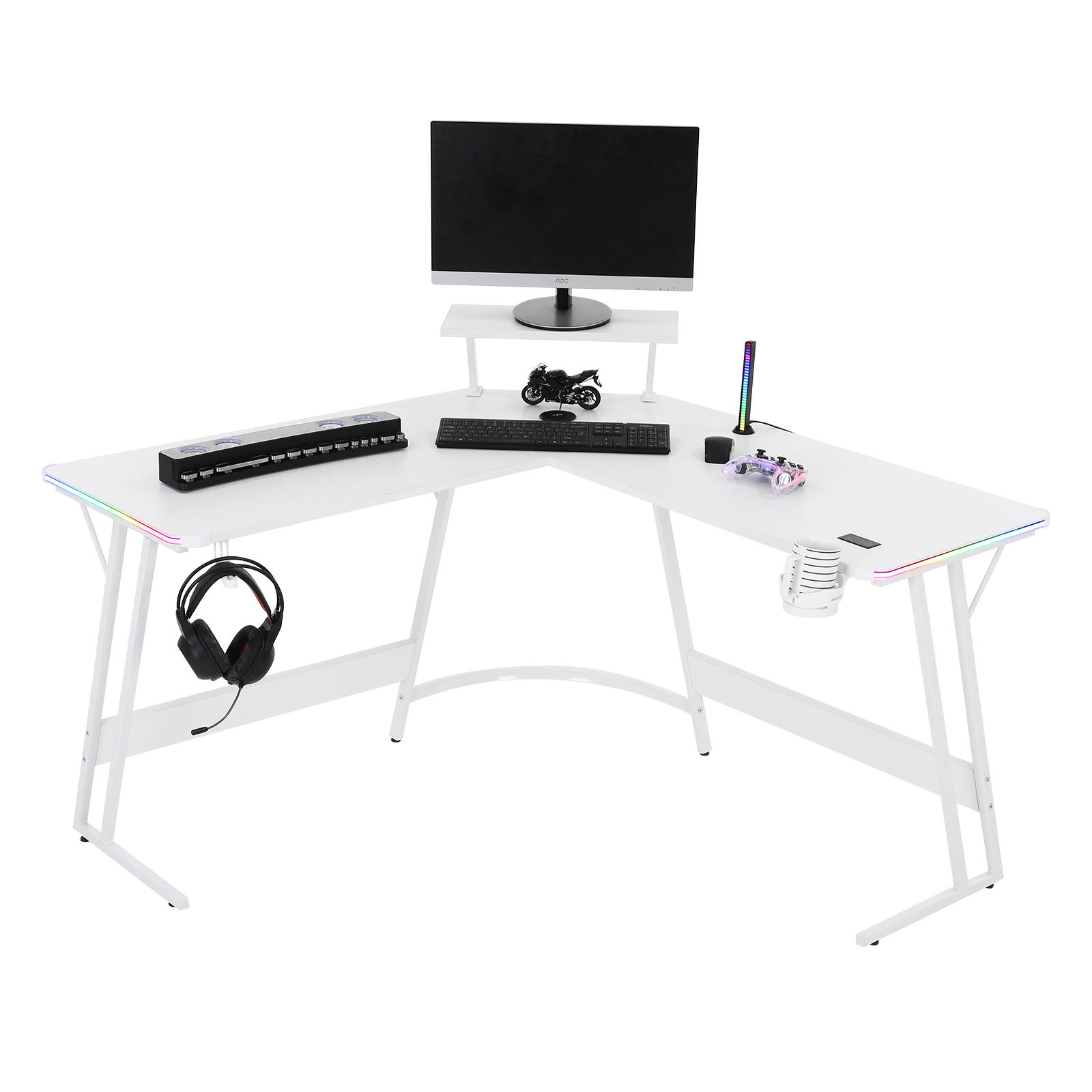 L-Shaped LED RGB Gaming Desk with Wireless Charger - Three Colours Available