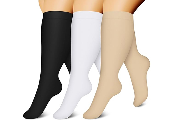 Three-Pair Plus Size Compression Socks - Three Sizes Available