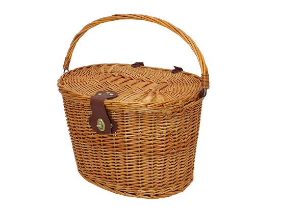 Vintage Wicker Bicycle Basket with Folding Lid