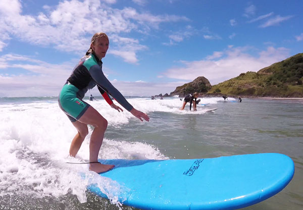 Two-Hour Group Surf Lesson incl. Board & Wetsuit Hire for One Person or Private Lessons – Options for Two People