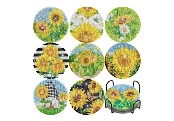 Eight-Piece DIY Art Painting Coasters with Holder - Available in Three Styles & Option for Two-Set