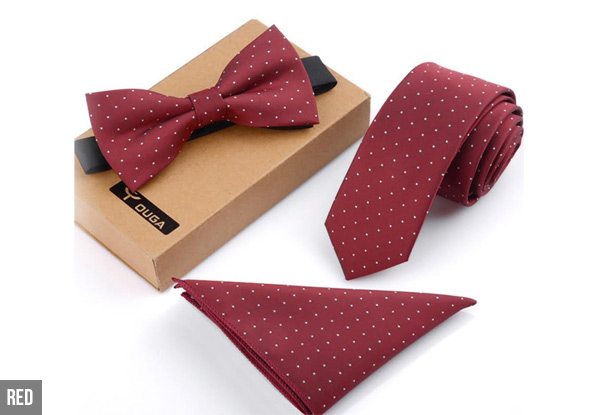 Three-Piece Tie, Bow Tie & Pocket Square Set - Nine Styles Available