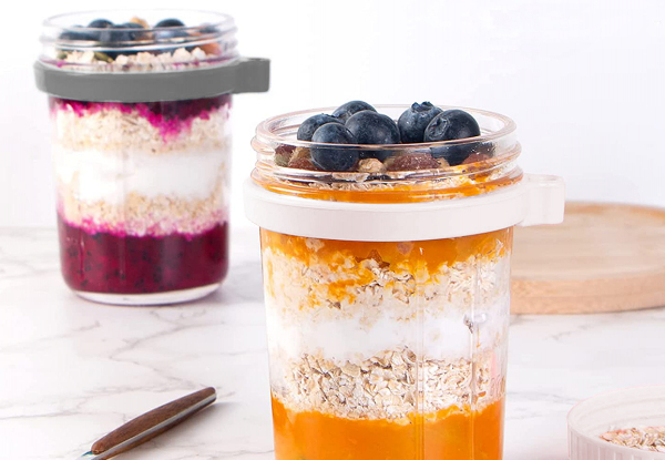 Overnight Oats 350ml Cup with Lid & Spoon - Available in Four Colours & Option for Two-Pack