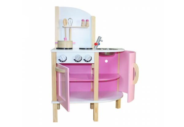 Pink Wooden Play Kitchen with Accessories