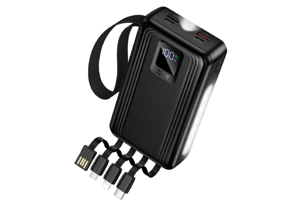 Titan PowerUp 30000mAh 22.5W Power Bank with 4 Built-In Cables
