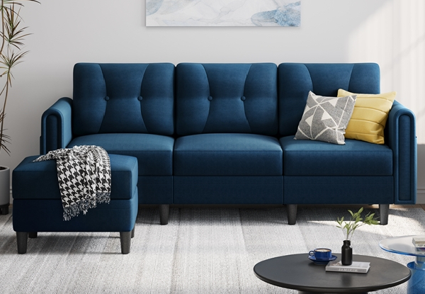 Velvet Upholstered Corner Sofa
