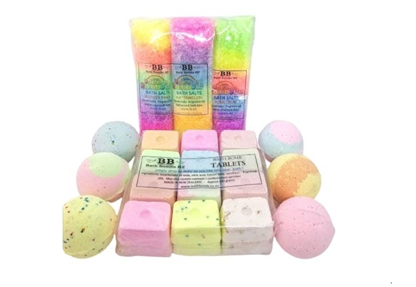 Kids Fun Bath Bomb Box incl. 3 Colourful Bath Salt Packs, 24 Fizz Bath Tablets & 6 Baby Bath Bombs