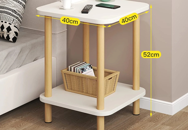 Two-Tier Square Wooden Side Table - Available in Two Colours