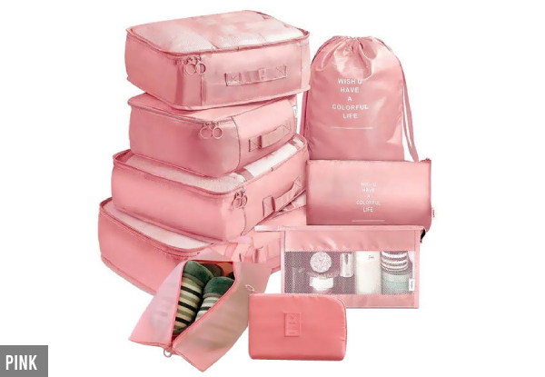 Nine-Piece Travel Organiser Storage Bags - Five Colours Available