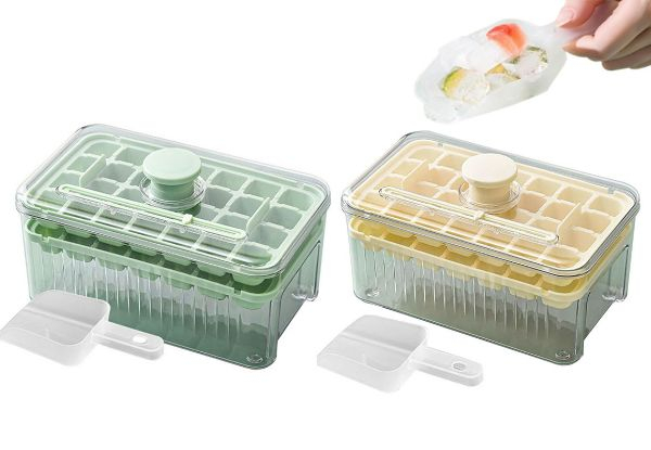 56-Grid Ice Cube Tray with Lid & Bin - Available in Two Colours & Option for Two-Pack