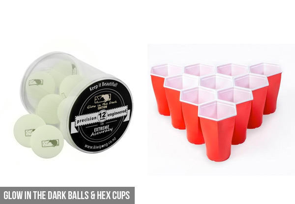 Kiwipong 50 Hex Cups & 12 Balls Set - Six Colours Available with Free Delivery