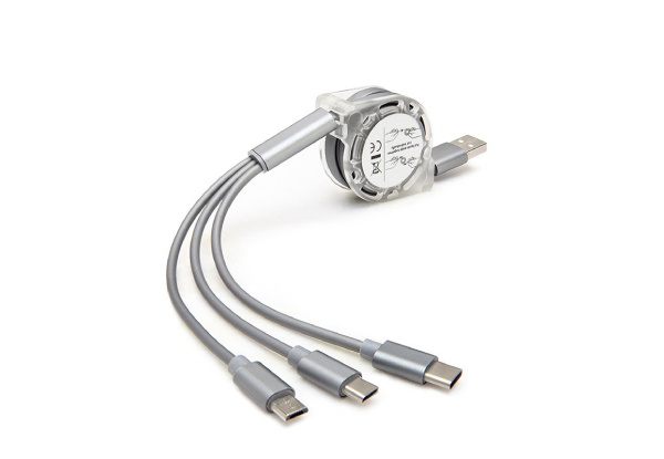 Three-in-One Retracting USB Cable Data Charger - Four Colours Available
