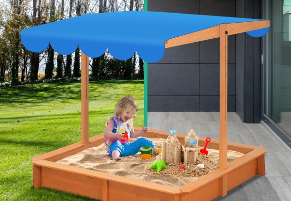 Kidbot Wooden Sandpit Box with Canopy