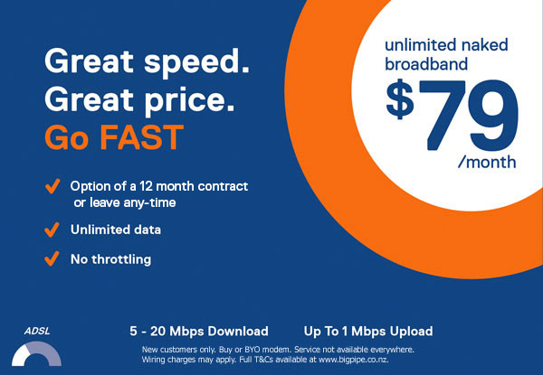First Month Free, No Standard Connection Fee, Access to the Bigpipe App on a Leave-Anytime Plan OR First Month Free, No Standard Connection Fee, Access to the Bigpipe App AND a Modem on a 12 Month Plan (value up to $277)