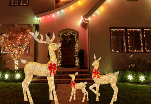 Three-Piece Outdoor Christmas Reindeer LED Lights