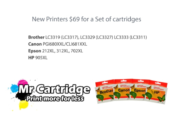 Five Ink Cartridges Compatible with Epson, Brother or Canon Printers incl. Delivery - Options for a Set of Cartridges for Current and New Printers