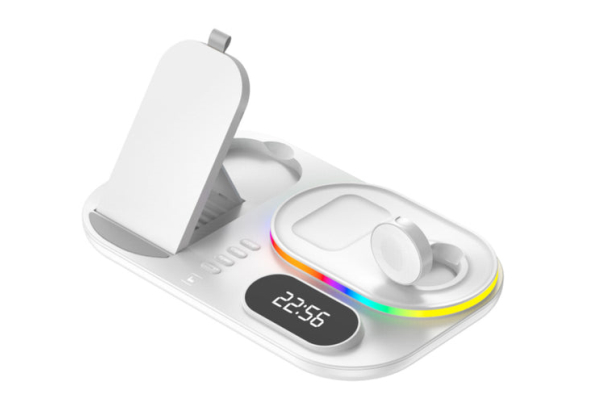 Four-in-One Fast Wireless Charger with Time Display Dock Station - Two Colours Available