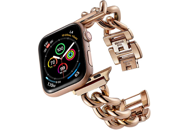 Stainless Steel Chain Bracelet Compatible with Apple Watch - Four Colours & Two Sizes Available