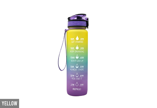 1000ml Leakproof Drinking Water Bottle with Time Marker - Four Colours Available & Option for Two-Piece