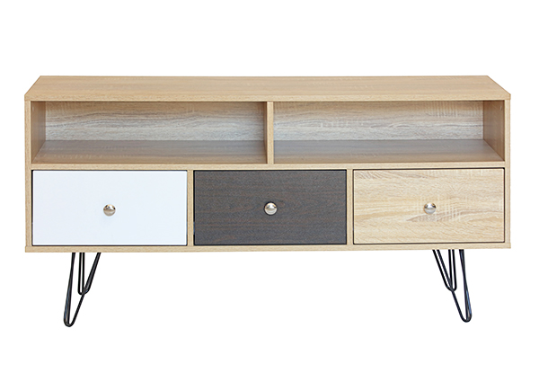 Three Drawer Wooden TV Unit Stand with Hairpin Legs