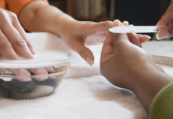Deluxe 60-Minute Manicure Package incl. Wet Soak, Scrub, Nail Tidy, File, Buff, 21-Day Chip Free Shape Plus Gel Polish, Hand Massage & Paraffin Wax Finish