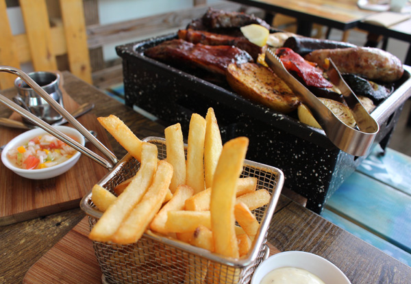 BBQ Parrillada Platter to Share incl. Four Meats, Homemade Chorizo & Black Pudding, Salad, Fries & Selection of Sauces for Two People - Options for Four People