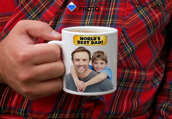 Two Standard Personalised White Mugs with Full Wrap Image - Option for a Magic Wow Mug