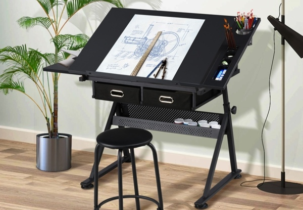 All-in-One Drawing Table & Stool Set with Adjustable Table Angles & Heights - Three Colours Available