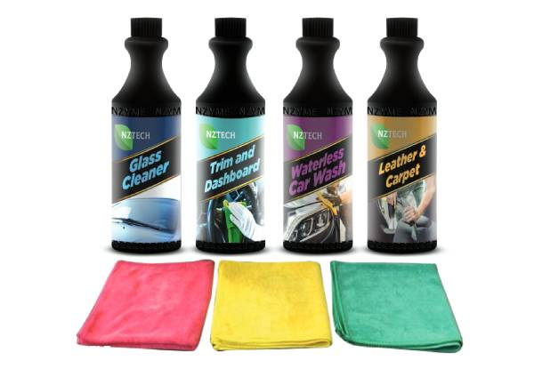 Four-Pack Waterless Car Wash, Glass Cleaner, Leather & Carpet, Interior Trim & Dashboard Cleaner
