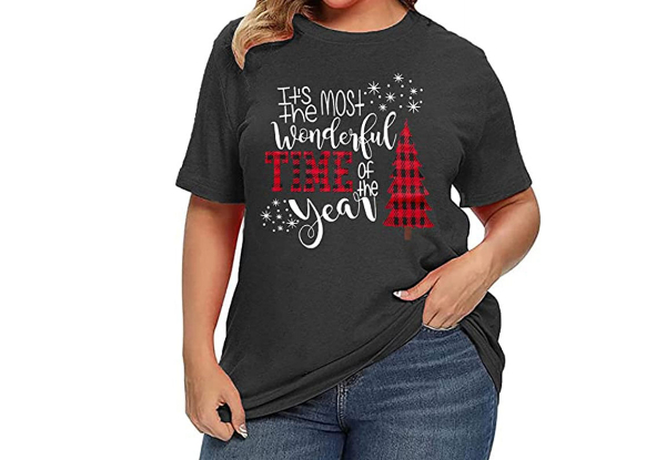 Women's Merry Christmas Printed Short Sleeve Round Neck T-Shirt - Available in Two Styles & Five Sizes