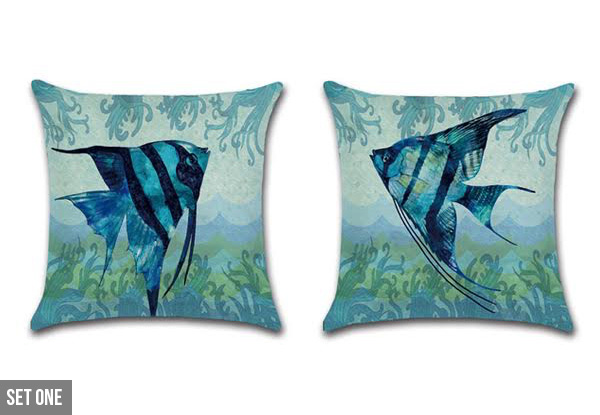 Two-Pack Ocean Printed Linen Cushion Cover - Three Styles Available