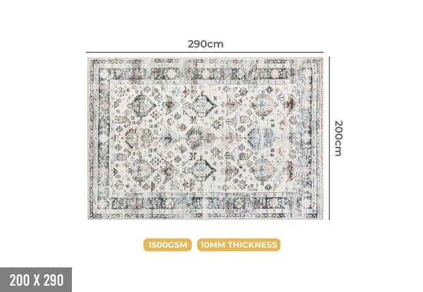 Marlow Washable Vintage Short Pile Floor Rug - Four Sizes Available