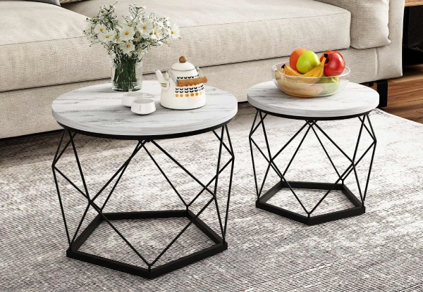 Two-Piece Faux Marble Top Round Coffee Table Set