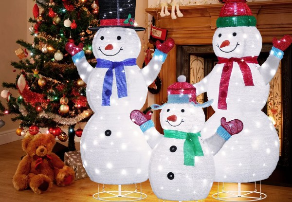 Three-Piece Christmas Snowman Family LED Lights