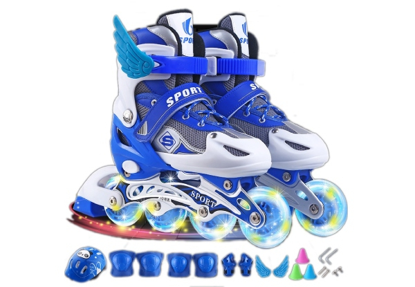 Small Roller Skates with Light-Up Wheels & Protective Accessories