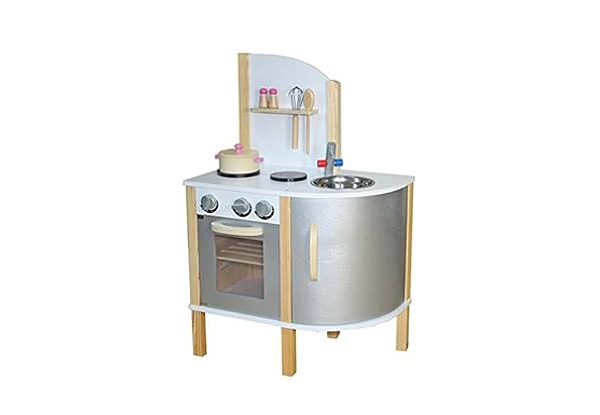Silver Wooden Play Kitchen with Accessories