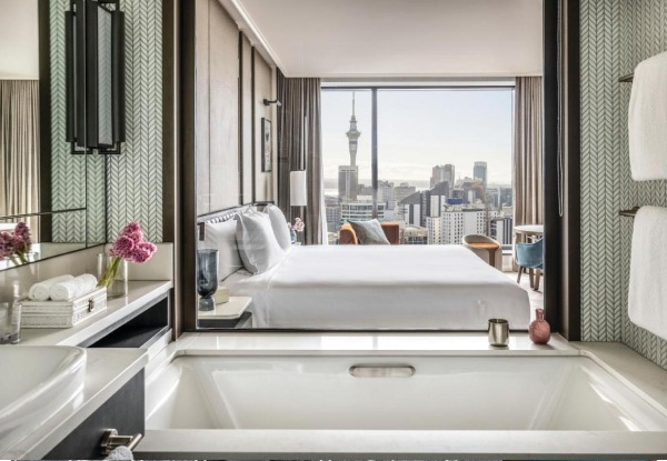 Luxury 5-Star Stay for 2 at Cordis Auckland incl. Buffet Breakfast at Eight Restaurant, $50 Hotel Credit Per Day, Late Checkout, Chuan Spa Access to Sauna, Steam Room, Heated Pool & Fitness Centre - Superior, Deluxe or Pinnacle Tower Rooms Available