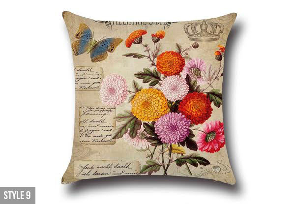 Flower Printed Linen Cushion Cover - Nine Styles Available