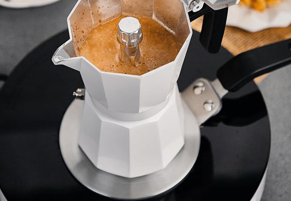 Stovetop 150ml Coffee Moka Pot with 13cm Induction Adapter Plate - Available in Three Colours