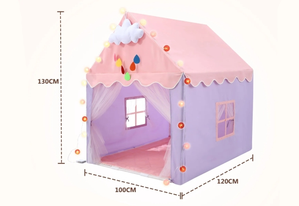 Kid's Castle Play Tent with Mat String Lights - Two Colours Available