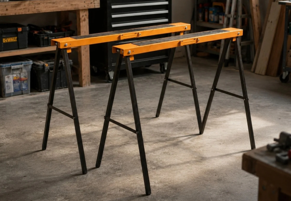 Two Heavy-Duty Sawhorse Support Frame Set