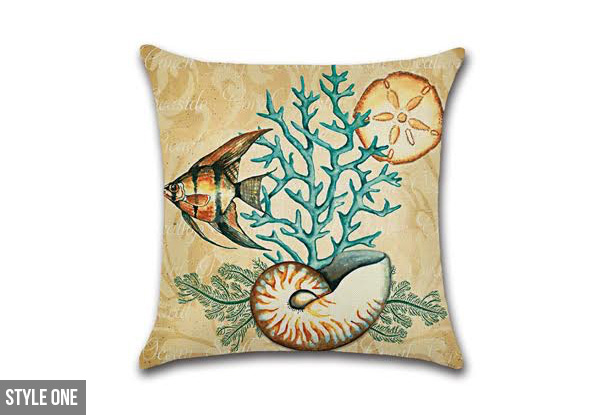 Seashell & Sea Animal Printed Linen Cushion Cover - Four Styles & Two-Pack Option Available