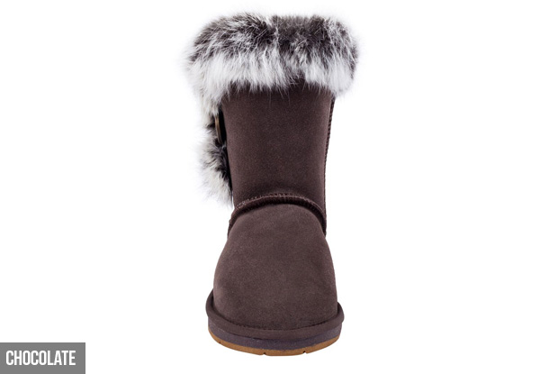 Auzland Women's 'Fame' Australian Sheepskin Fur Trim with Single Button UGG Boots - Three Colours Available