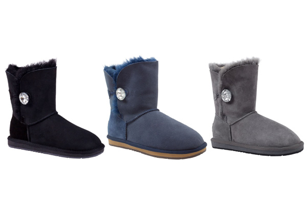 Auzland Women’s 'Beetta' Short Crystal Button Sheepskin UGG Boots - Three Colours Available