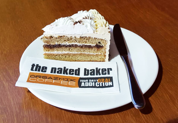 Two Hot Beverages & Two Slices of 'Cake of the Day' at The Naked Baker