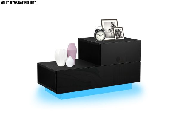 L-Shape Bedside Table with Two Drawers & RGB LED Light