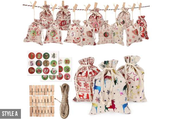 24-Piece Christmas Gift Linen Cotton Bag Set - Three Styles Available