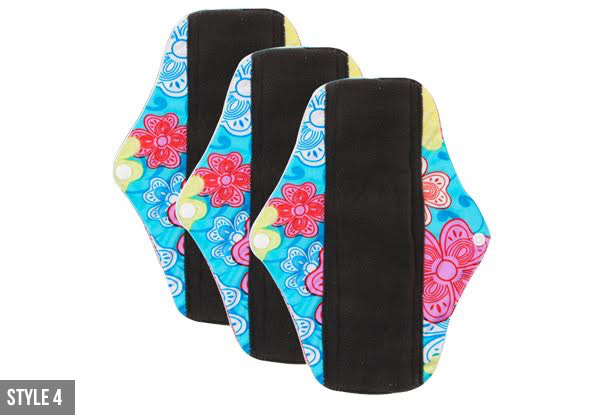 Three-Pack of Bamboo Cloth Reusable Sanitary Pads - Three Sizes & Eight Styles Available